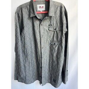 Orisue Mens Work Shirt Embroidered Woven Button Down Grey Casual 2XL Long Sleeve